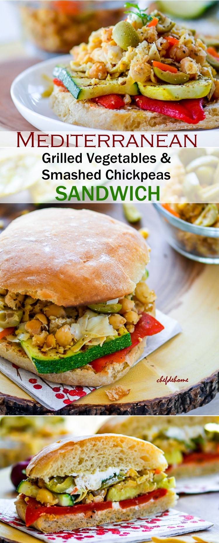 Grilled Zucchini and Summer Squash with Spiced Smashed Chickpeas Sandwich - Can be made vegan - Check the recipe | chefdehome.com