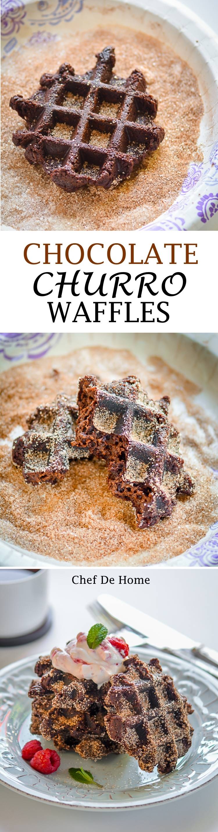 Crispy Chocolate Churro Waffles with a lite fluffy inside without eggs and not even fried the perfect breakfast ever | chefdehome.com