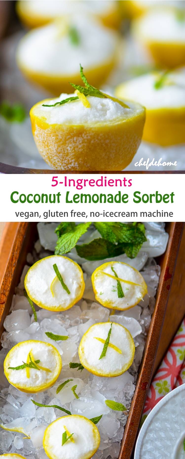 Creamy Vegan Coconut Lemonade Sorbet for Healthy Summer Dessert | chefdehome.com