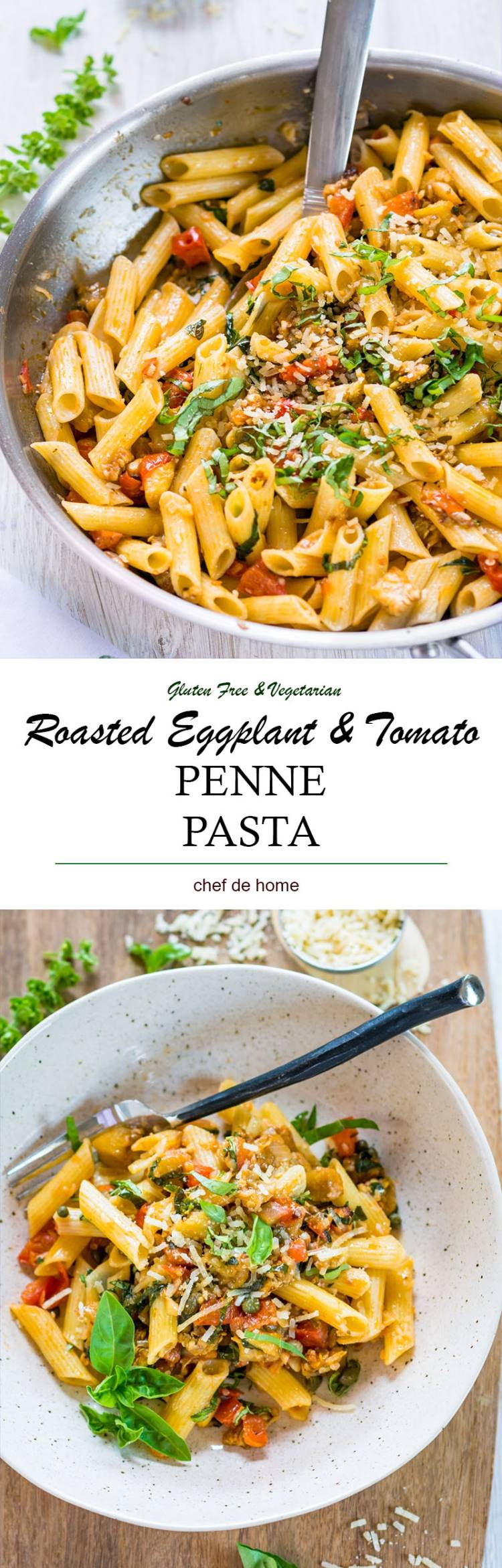 Lite and delicious gluten free eggplant and tomato penne pasta | chefdehome.com