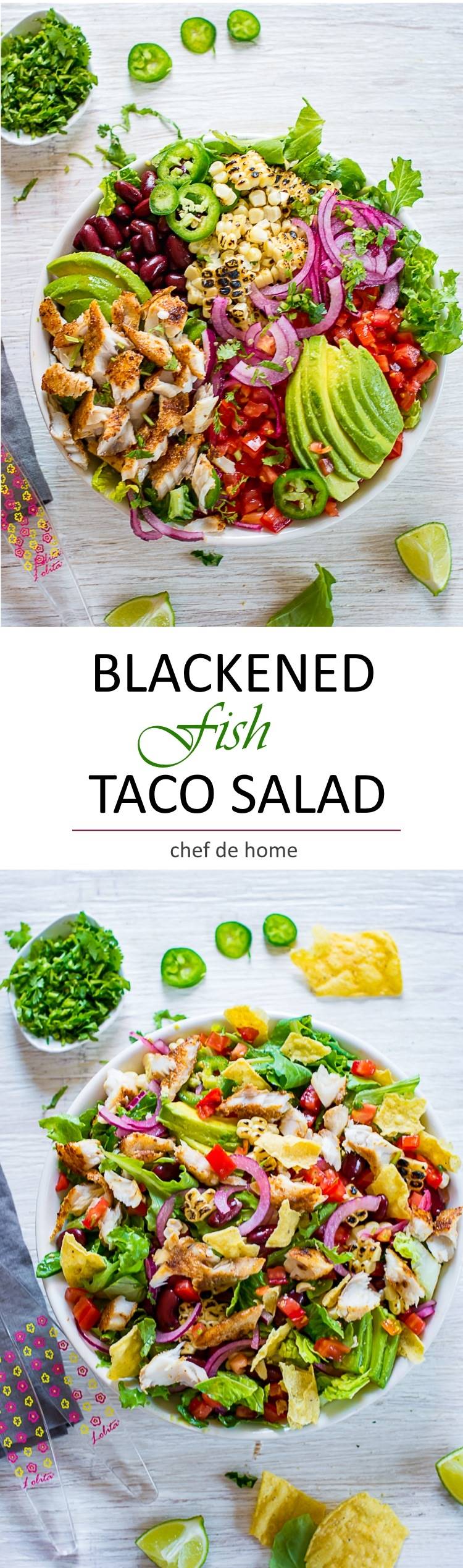 Delicious Blackened Fish Taco Salad for taconight | chefdehome.com