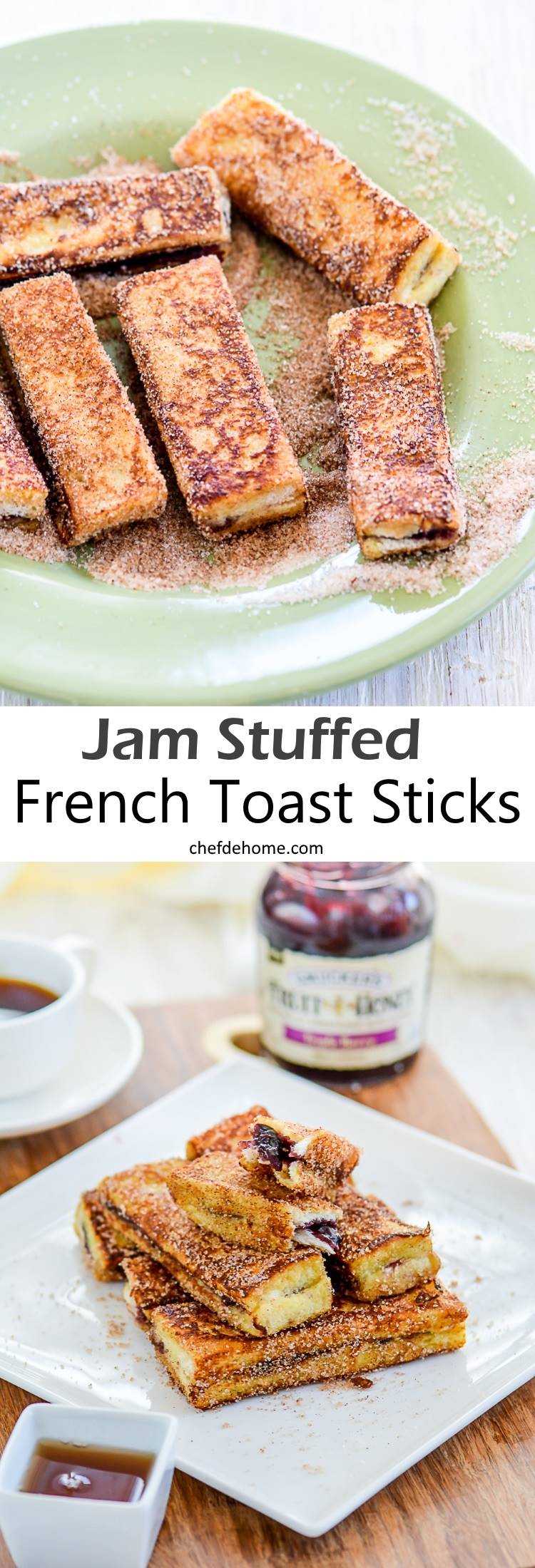 Fruit Jam Stuffed French Toast Bread Sticks for easy snacking | chefdehome.com