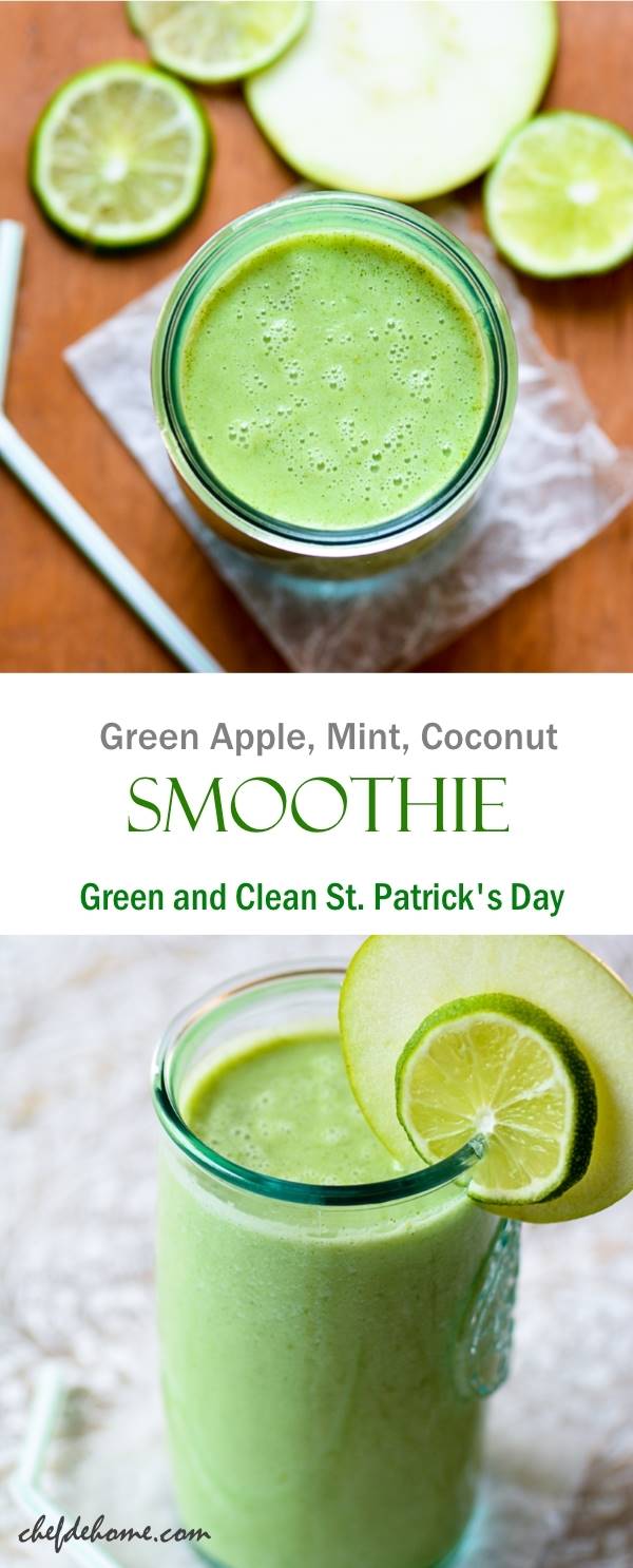 Green and Clean St Patrick Day Smoothie with green apple coconut and mint