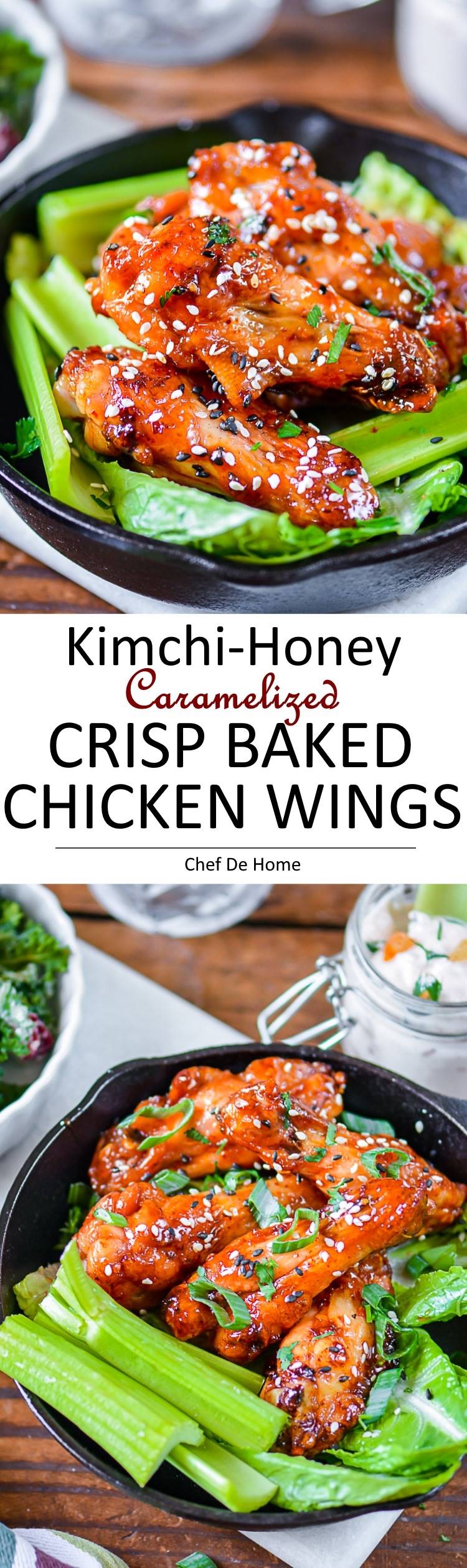 Crispy Baked Kimchi-Honey Caramelized Chicken Wings | chefdehome.com