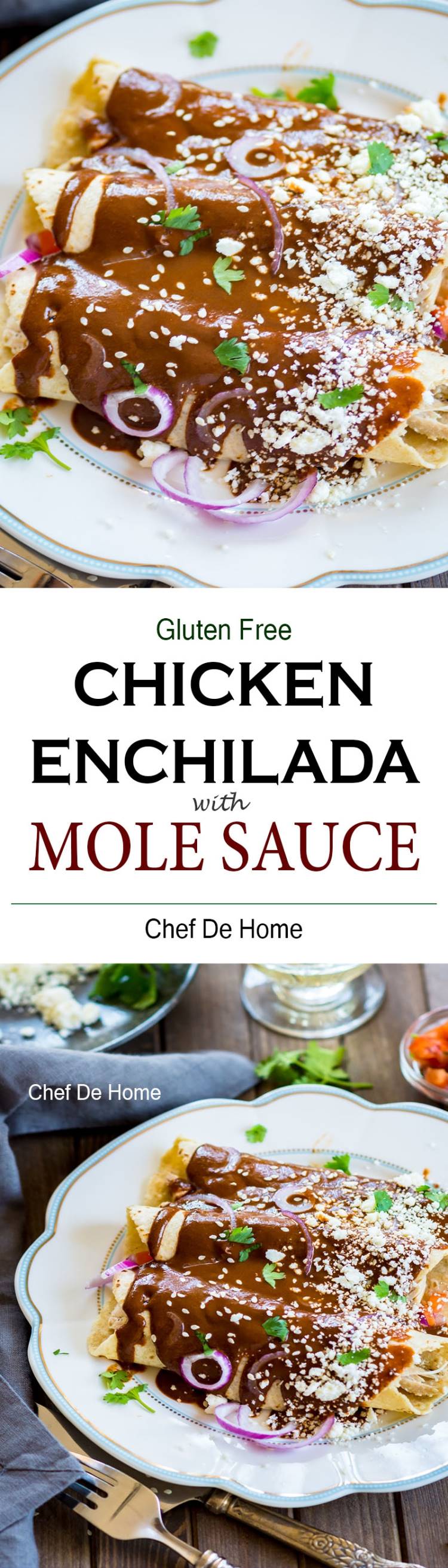 Easy homemade an flavorful Mexican Mole Sauce made from scratch in just 30 minutes and served over chicken enchiladas | chefdehome.com 