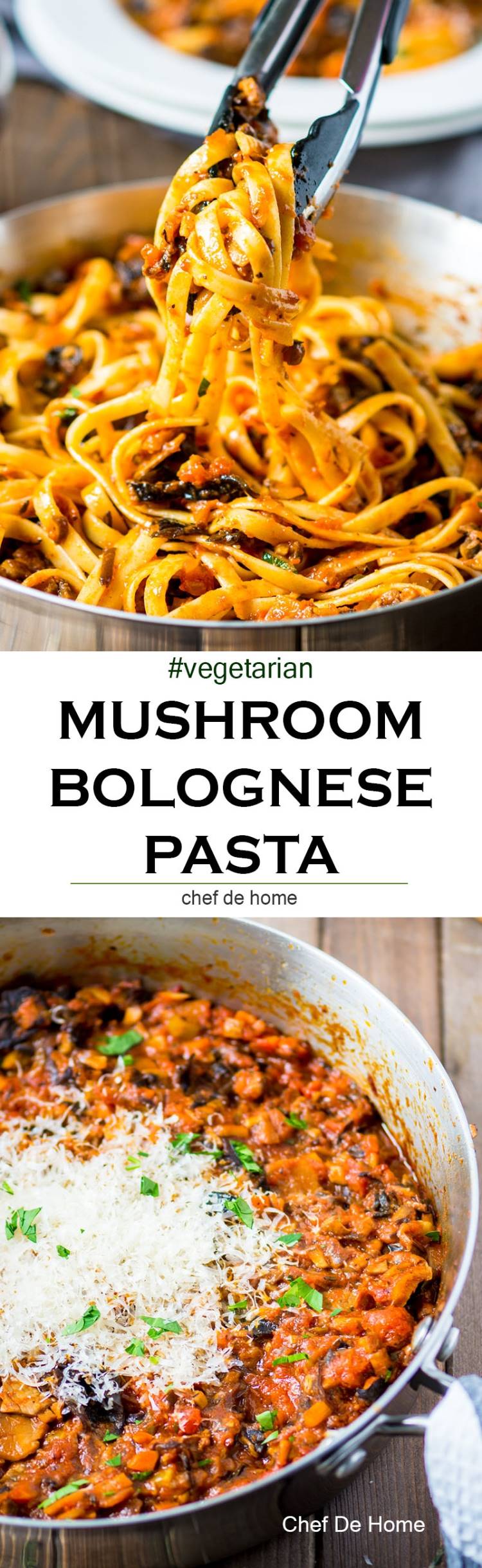 Easy veggie loaded pasta dinner with mushroom bolognese which is ready in just 30 minutes | chefdehome.com