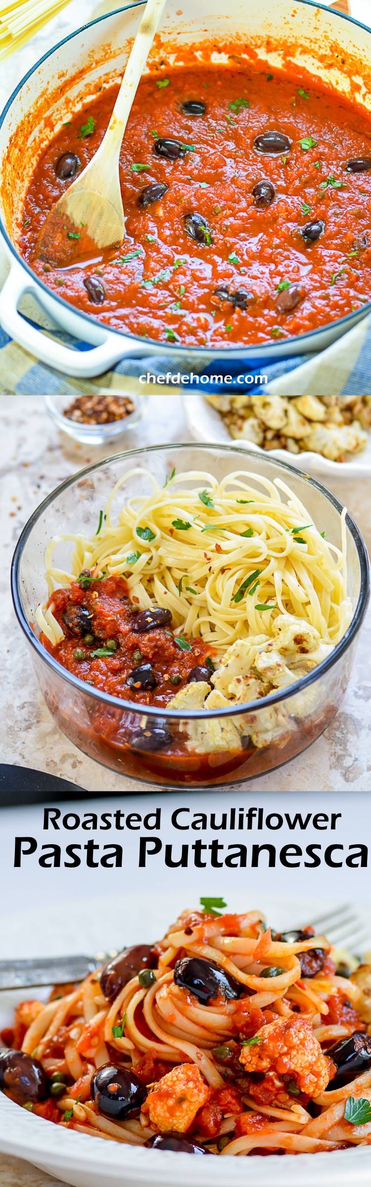 Roasted Cauliflower for Spaghetti alla Puttanesca an easy Italian dinner pasta ready in just 30 minutes | chefdehome.com