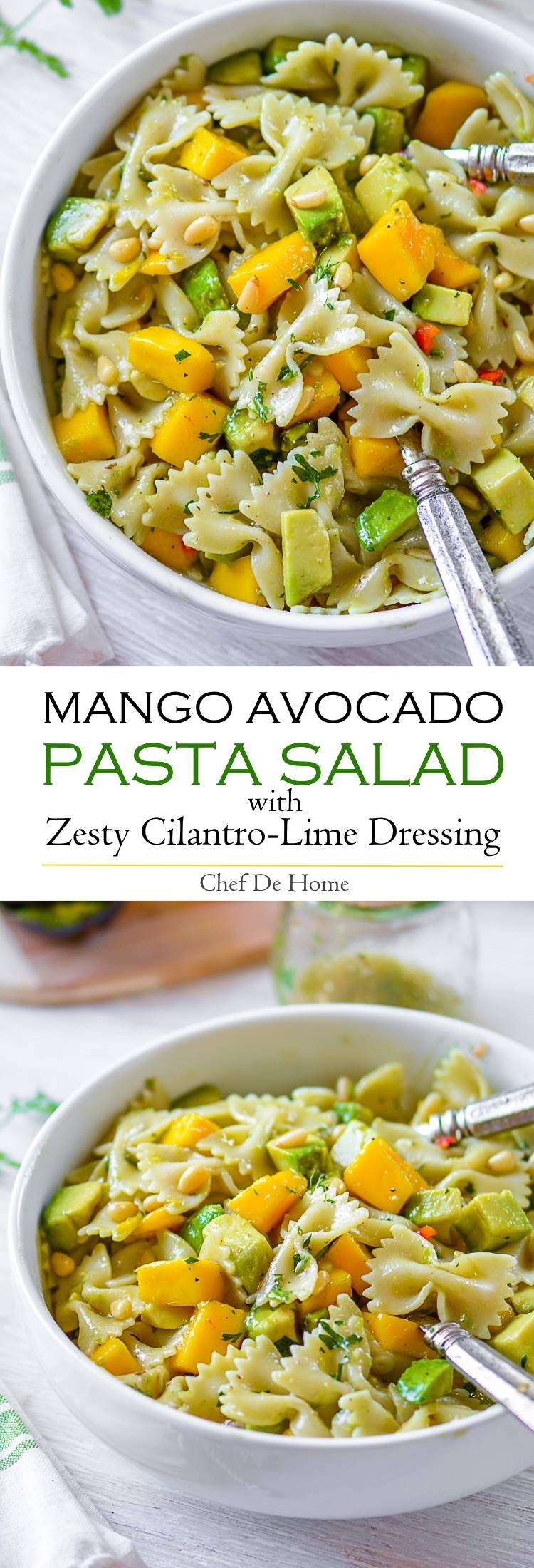 Mango Avocado Pasta Salad with Cilantro Lime Dressing | chefdehome.com