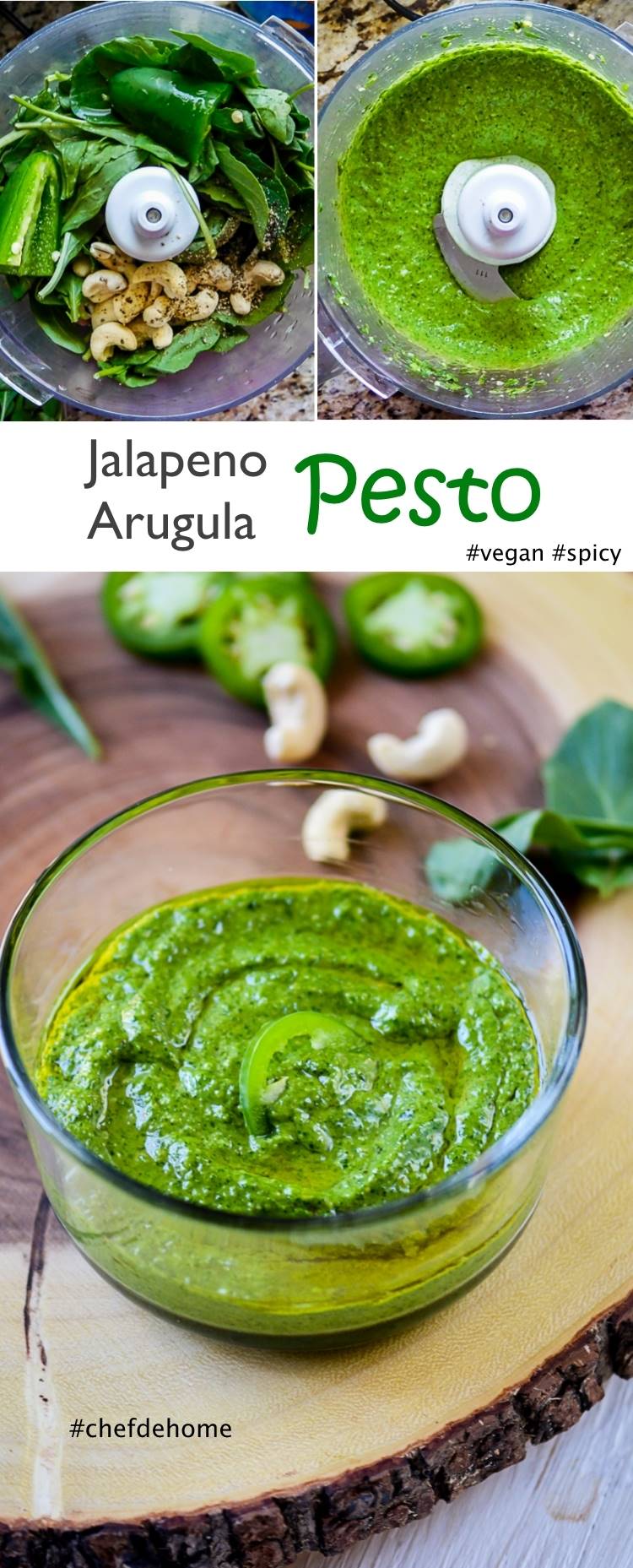 Spicy Vegan Green Pesto Pasta Sauce | Jalapeno Arugula Pesto Sauce | chefdehome.com