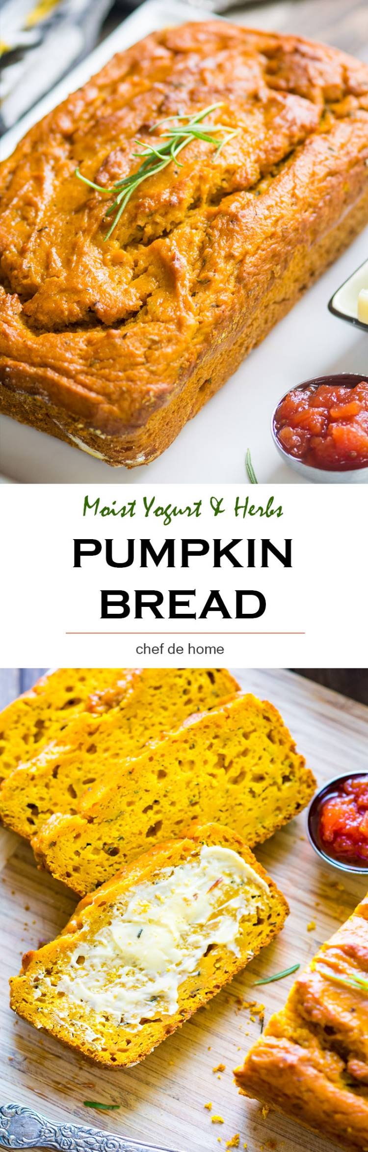 Fall favorite recipe of easy Pumpkin Bread for breakfast or dunk in soup for dinner | chefdehome.com