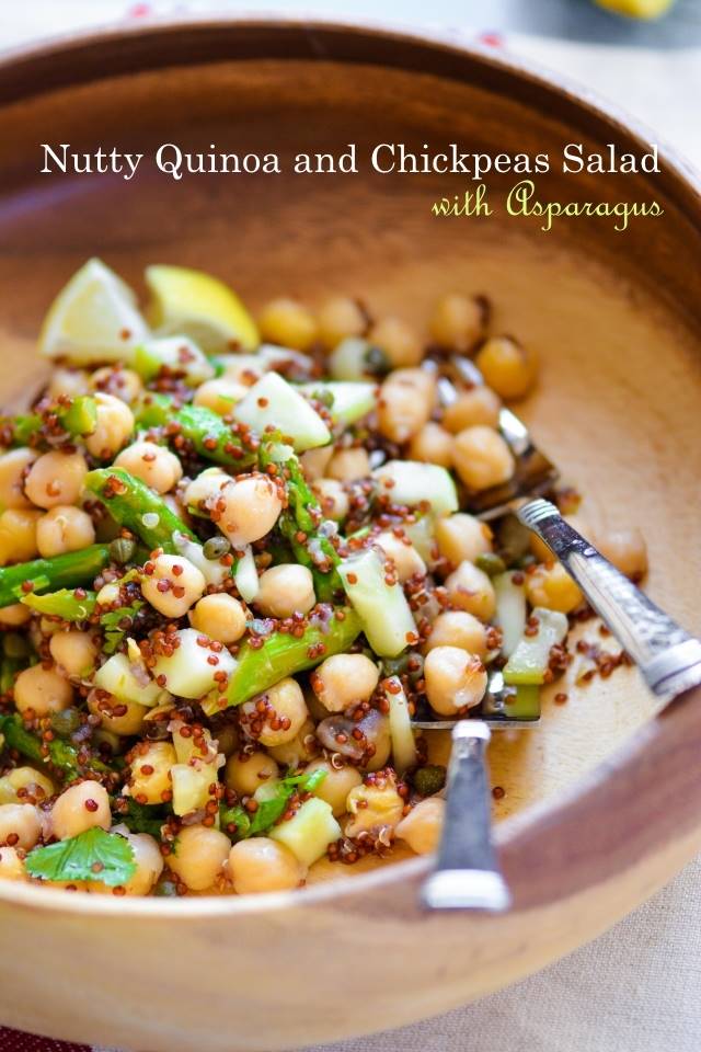 Chickpeas and Quinoa Salad with Asparagus. Vegan, gluten-free, great to make-ahead! 