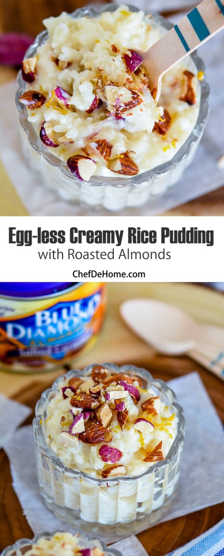 Egg-less Creamy Quick Rice Pudding with Salted Caramel Blue Diamond Almonds | chefdehome.com 