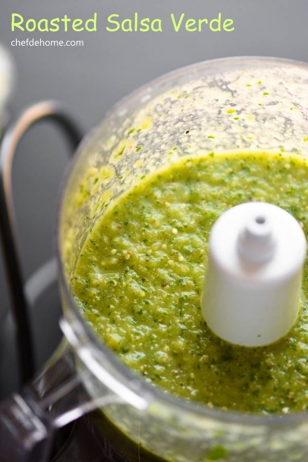 The Best Roasted Salsa Verde with a little secret to keep it lush green