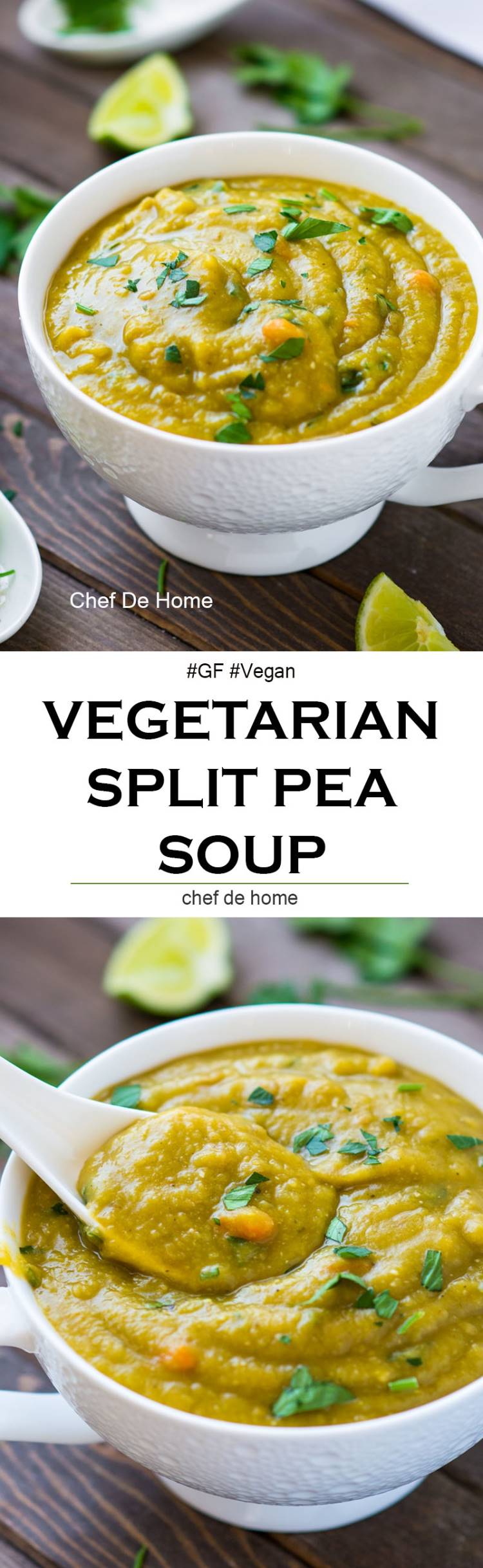 Healthy creamy meatless vegan split pea soup cooked in slow cooker | chefdehome.com