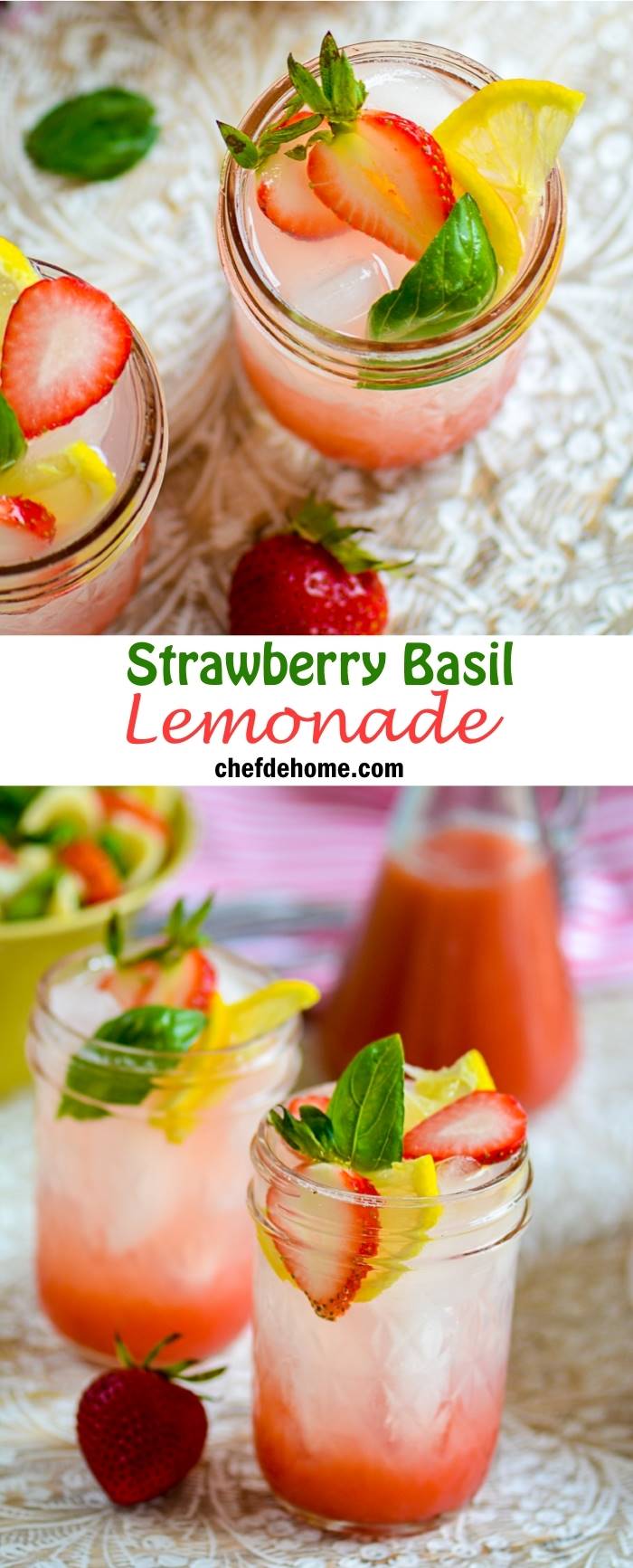 Easy Refreshing Fruity Strawberry Basil Lemonade | chefdehome.com