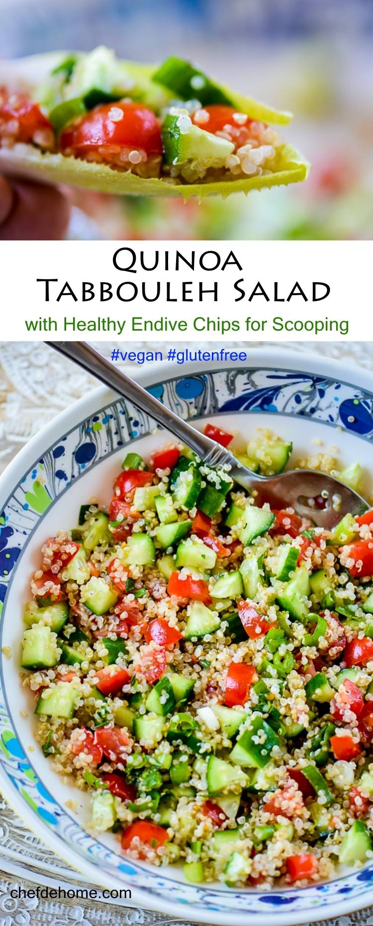 Gluten Free and Vegan Quinoa Tabbouleh Salad with Endive Chips | chefdehome.com