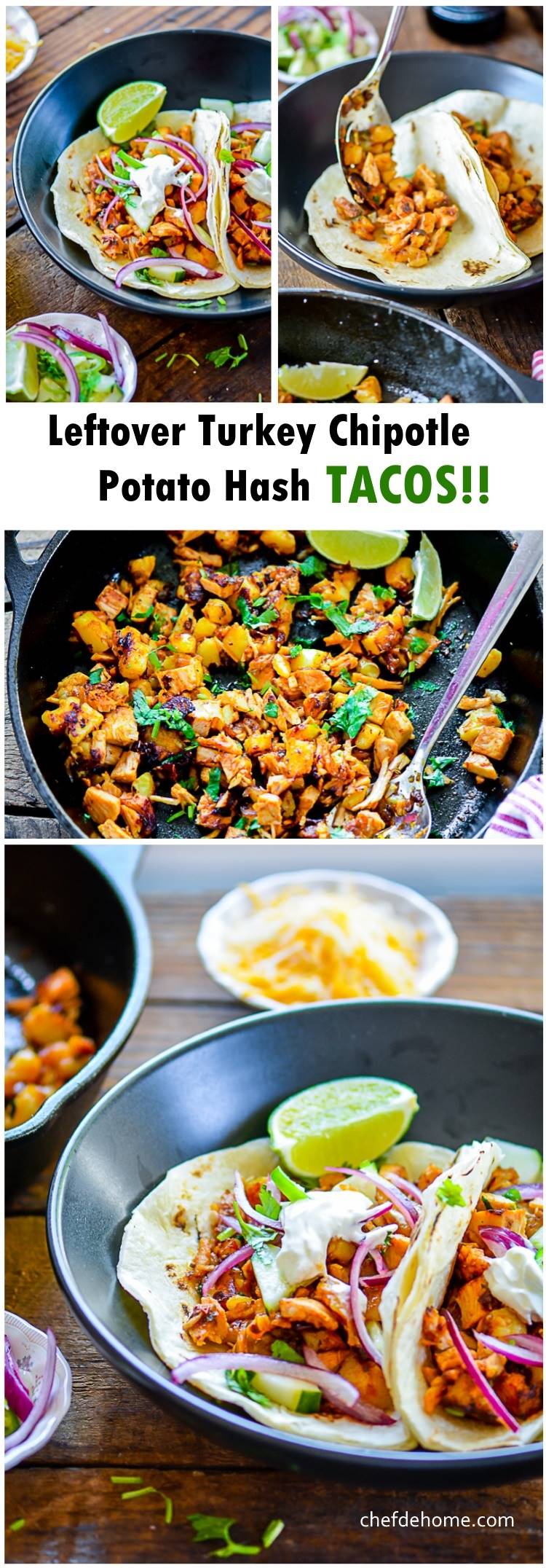 Leftover Turkey and Potato Hash Tacos for Easy and flavorful Weekday Dinner under 20 minutes | chefdehome.com 