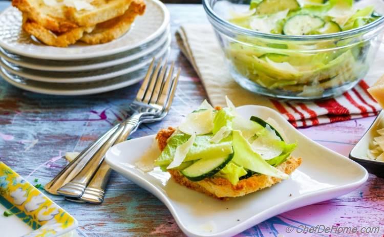 Caesar Salad coated in vegetarian dressing with Crouton Boats 