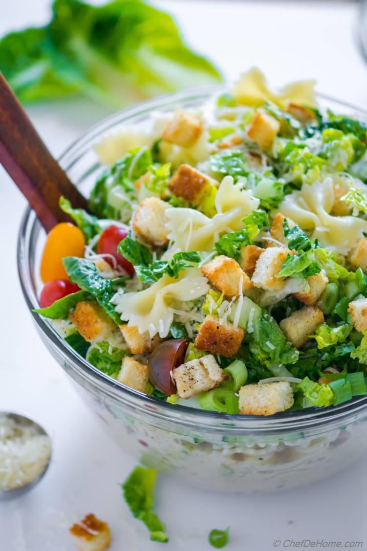 Pasta Salad with Romaine and Caesar Dressing