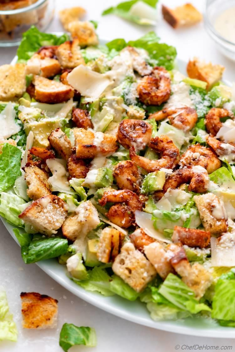 Grilled Shrimp Caesar Salad with Homemade Cesar Dressing