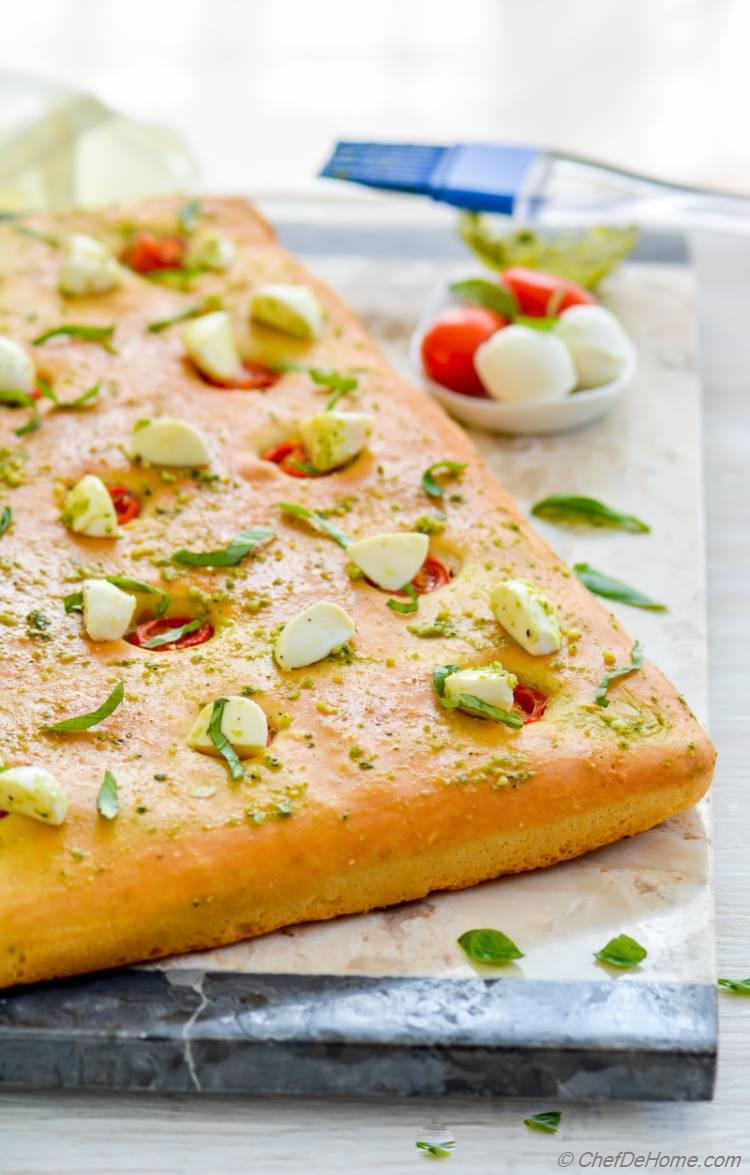 Making of Fluffy Fresh Baked Focaccia topped with Cherry Tomatoes | chefdehome.com 