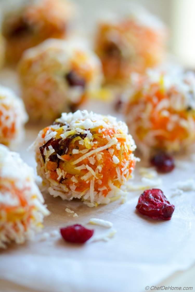 Carrot Halwa and Coconut Ladoos - Carrot Halwa Truffles Taste like Slow Cooked Creamy Carrot Fudge Cookies.