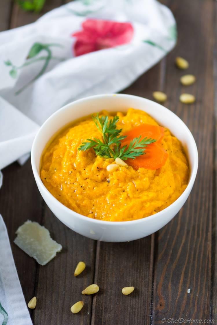 Carrot Pesto with parmesan pine nuts and olive oil