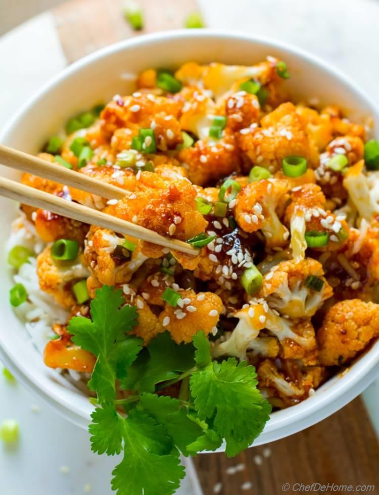 sweet and sour cauliflower stir fry with rice | chefdehome.com