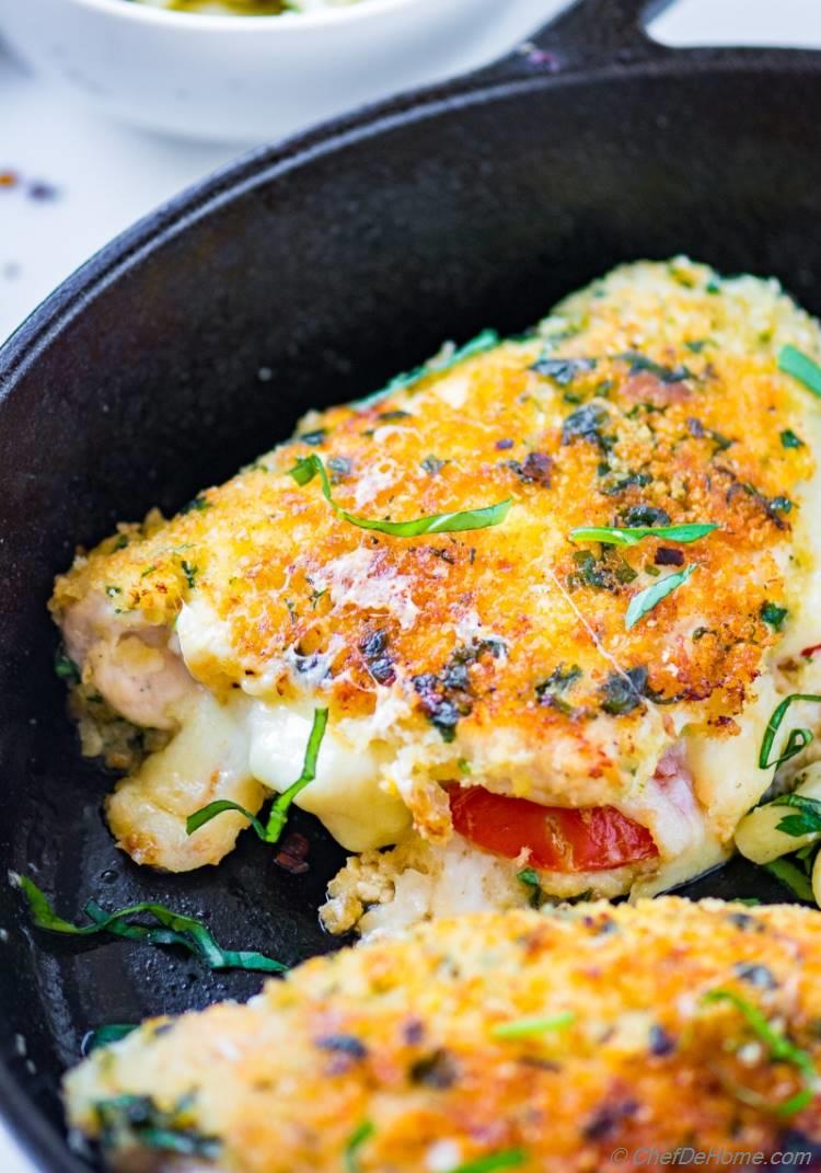 Stuffed Basil Chicken with Tomato and Mozarella 