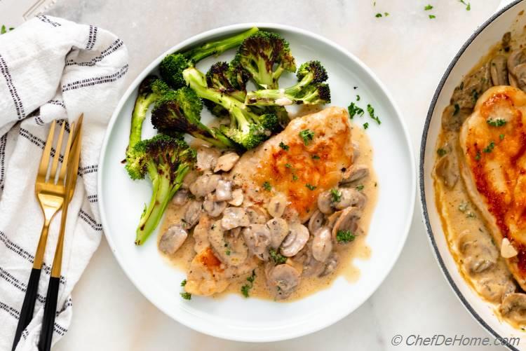 Creamy Parmesan Garlic Mushroom Chicken with Broccoli 