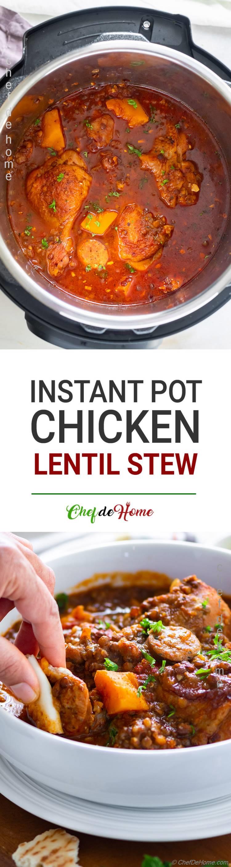 Chicken and Lentils Stew Prepared in Instant Pot
