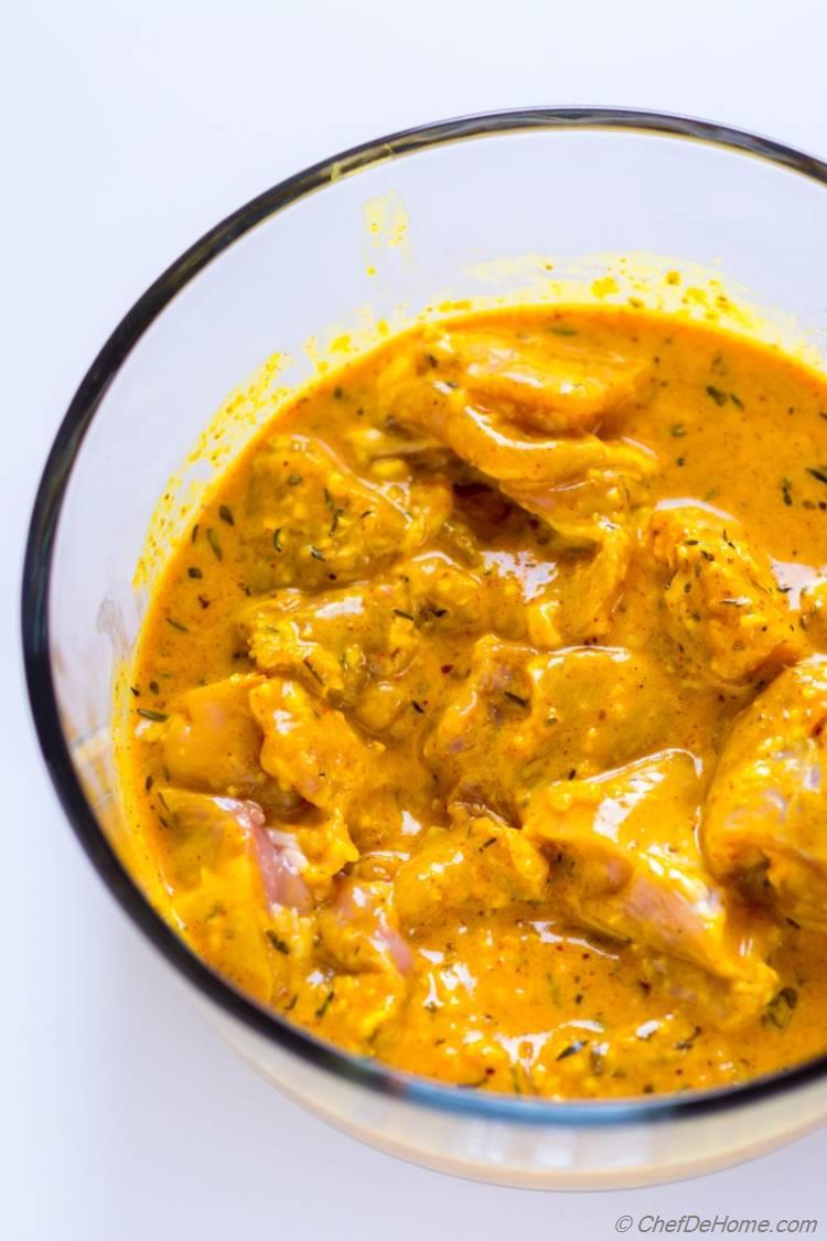 Chicken marinating in classic Indian Chicken Tikka Marinade