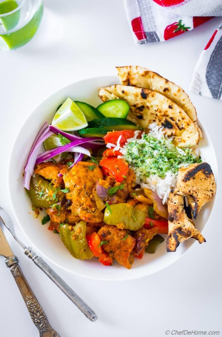 Chicken Tikka Naan and Rice Bowl with Papadam