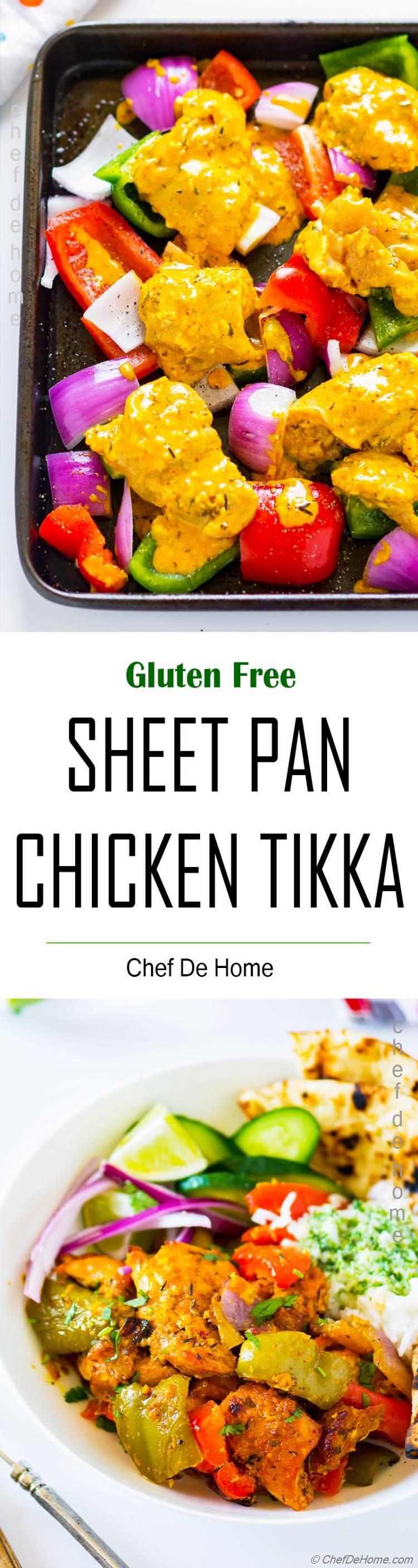 Easy Chicken Tikka Recipe ready on sheet pan for homemade Indian chicken dinner
