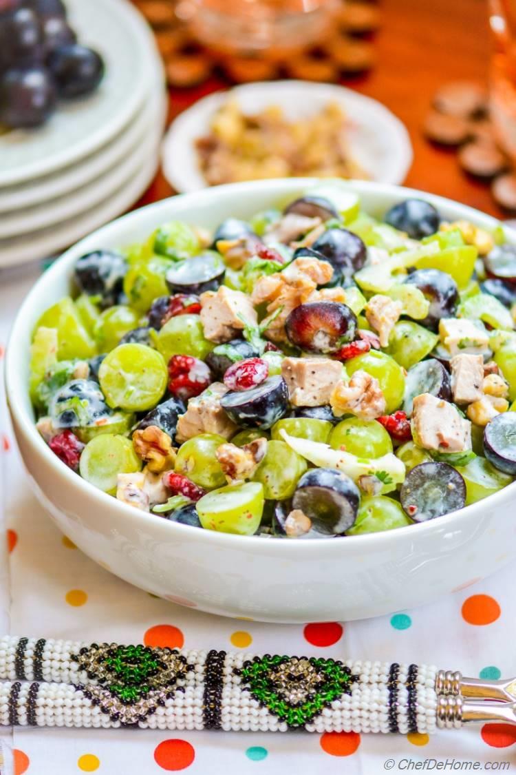 Lite and Fit Low-Carb Fresh Waldorf Chicken Salad tastes like Summer in Bowl | chefdehome.com