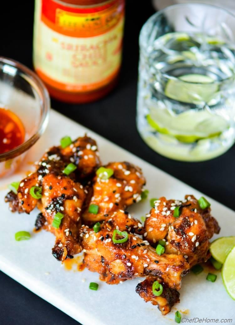 Broiled Chicken Wings with Zesty Sweet and Spicy - Honey Sriracha Sauce