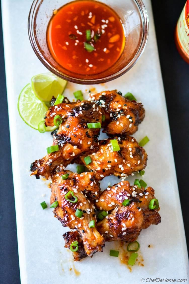 Sweet and Spicy Glazed Honey Sriracha Wings - Party Times