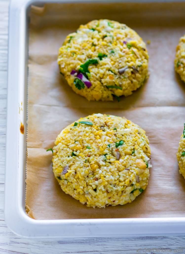 Chickpea Patties vegetarian with cooked chickpeas onion and feta cheese