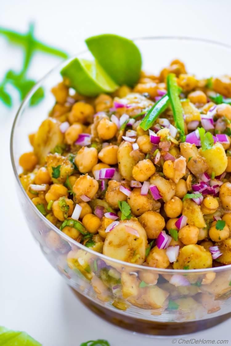 Potato Chickpea Salad - Aloo Chana Chaat Recipe | ChefDeHome.com