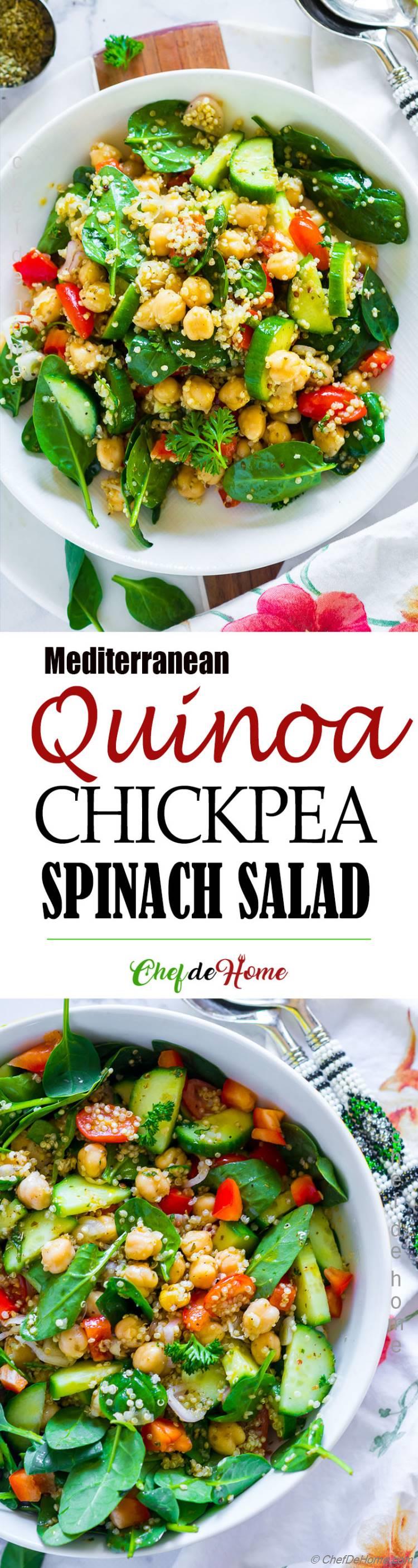 Chickpea Quinoa Spinach Salad with Greek dressing