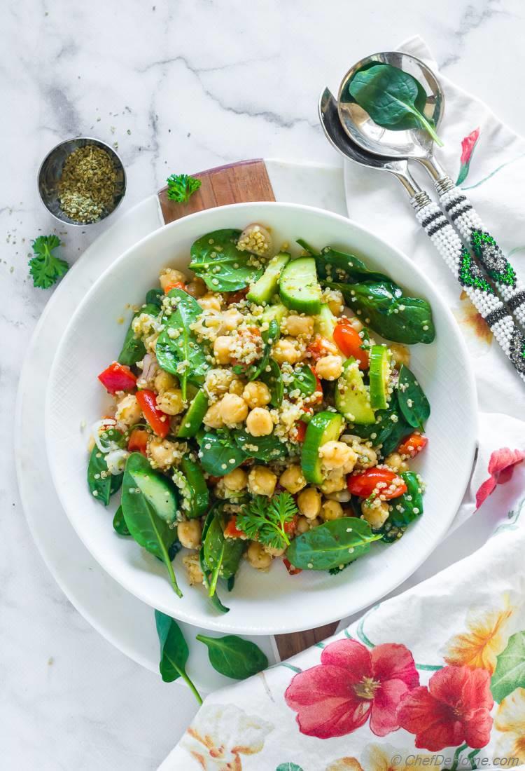 Ultimate Mediterranean Quinoa and Chickpea Salad with Spinach and Cucumber