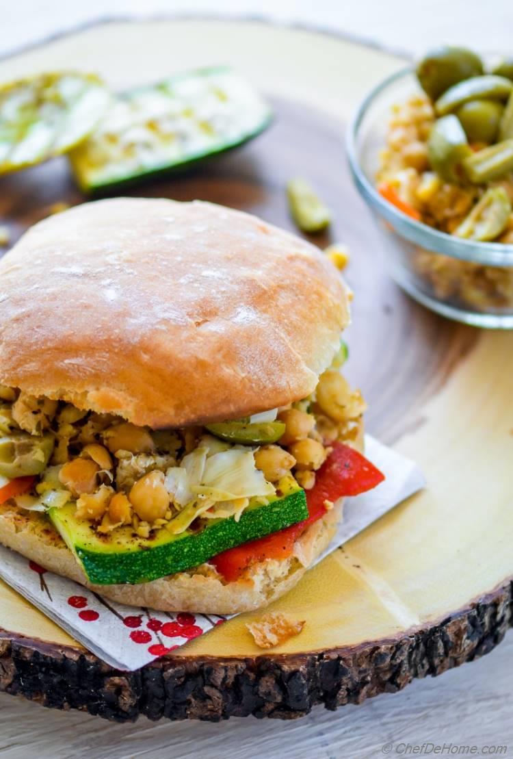 Grilled Vegetables and Chickpeas Loaded Vegetarian Sandwich for a Healthy Summer Lunch | chefdehome.com