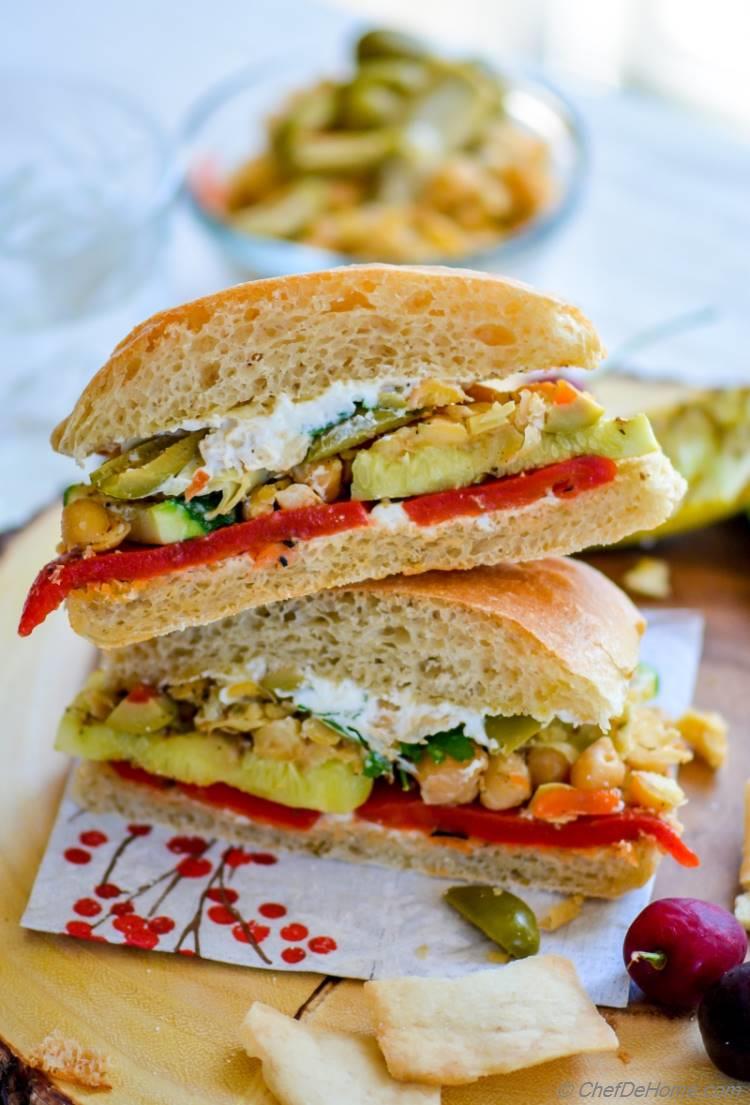 Grilled Vegetables and Chickpeas Loaded Vegetarian Sandwich for a Healthy Summer Lunch | chefdehome.com