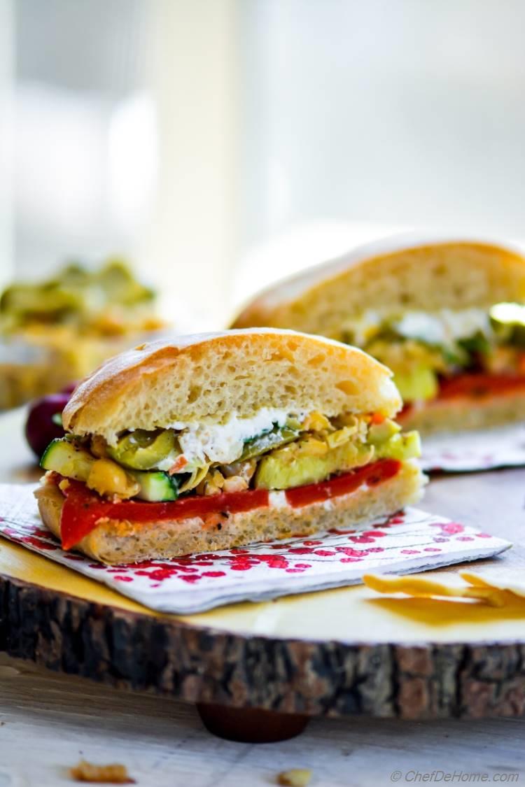 Grilled Vegetables and Chickpeas Loaded Vegetarian Sandwich for a Healthy Summer Lunch | chefdehome.com