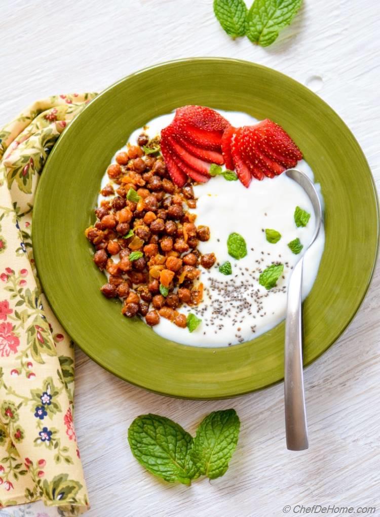 Wholesome Healthy Breakfast with Chickpeas and Yogurt