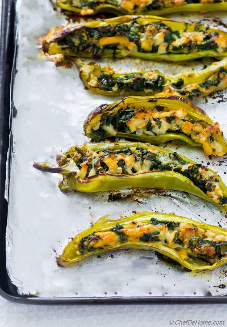 Grilled Roasted Hatch Chile stuffed with cheese and bread stuffing