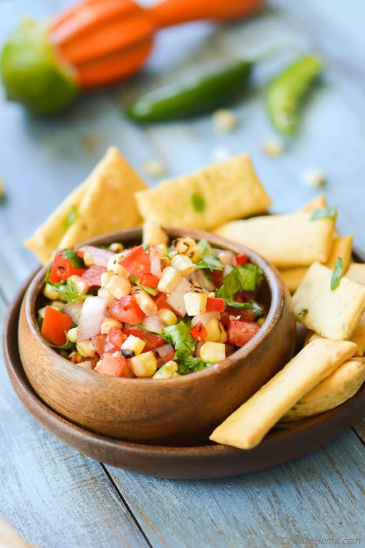 Chili Lime and Roasted Corn Salsa! Party friendly! Gluten-Free, Dairy-Free and Vegan!