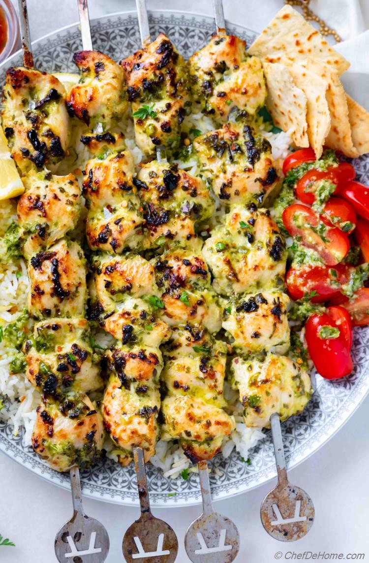 Grilled Chimichurri Chicken Skewers Recipe - Kitchen Swagger