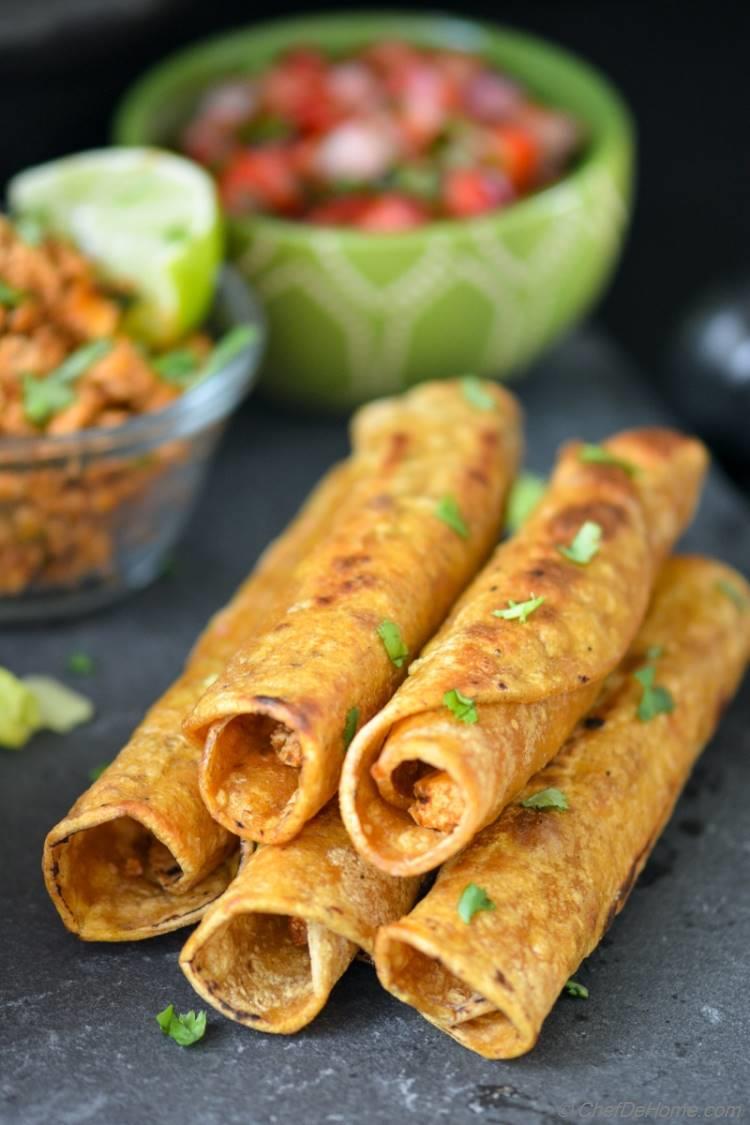 Cripsy Taquitos stuffed with Chipotle Sofritas for your next Mexican Dinner