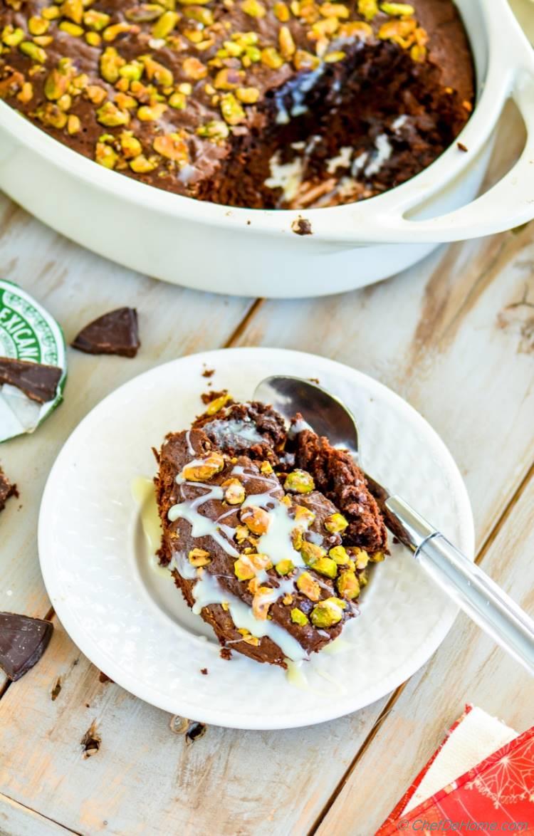 Easy and decadent Mexican Chocolate Pudding Cake with drizzle of Condensed Milk for some extra holiday oomph | chefdehome.com
